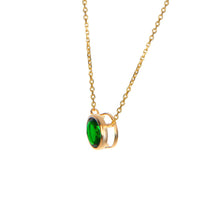 Load image into Gallery viewer, Solid 14k Yellow Gold Emerald Necklace - Vivid Round Emerald Pendant - Elegant Green Stone Necklace
