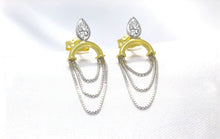 Load image into Gallery viewer, Solid 14kYellow Gold Stud - White Drop Chain Earrings - Wrap Tragus 10mm 30mm

