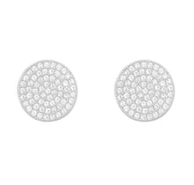 Load image into Gallery viewer, CZ Diamond Solid 14k Earring - White Round Pave Stud - Circle Real Gold Earrings - Push Back Cartilage - Minimalist Tragus Jewelry
