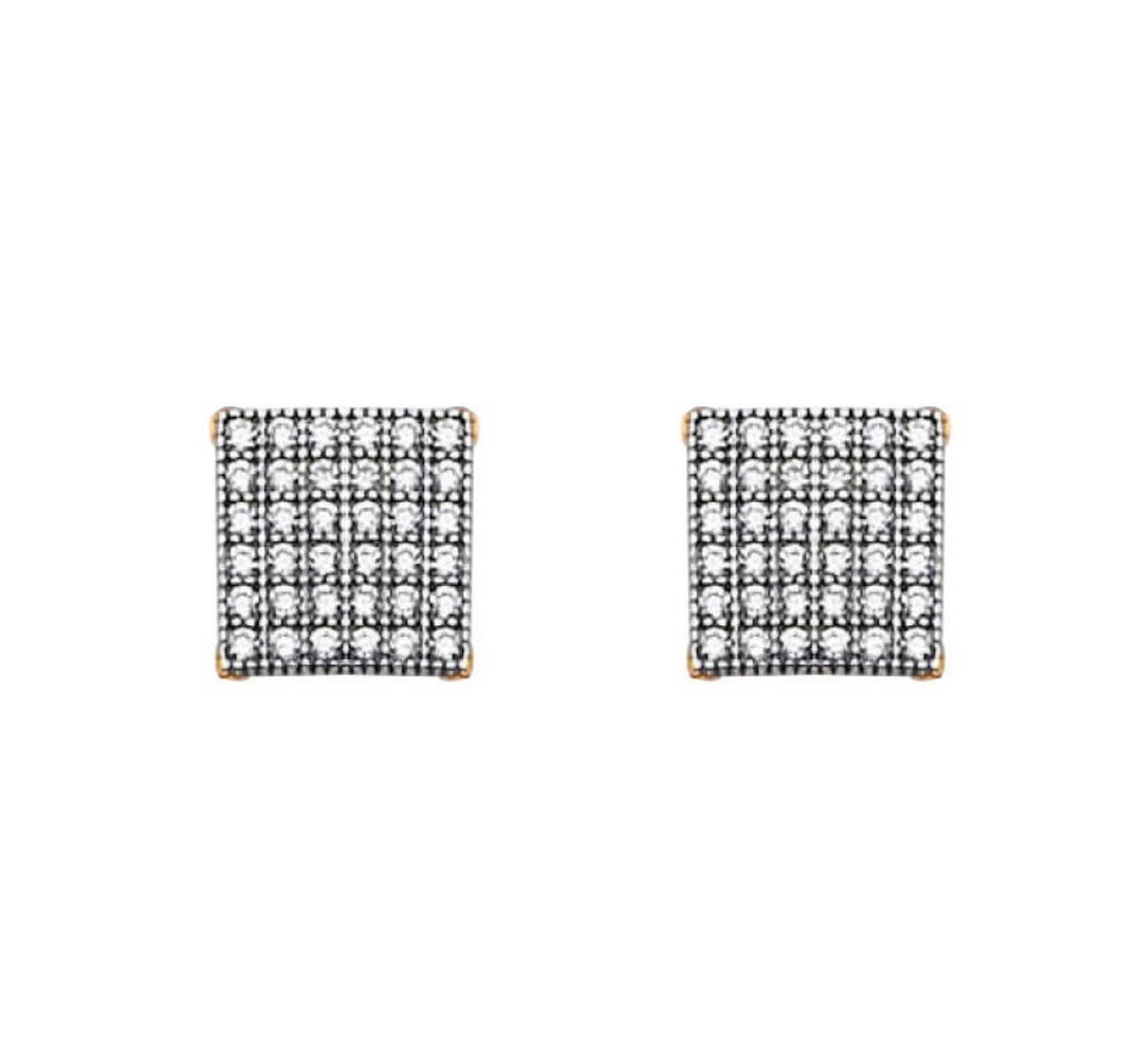 White Solid 14k Earring - CZ Diamond Square Micro Pave Stud - Princess Cut Earrings - Geometric Cartilage 8mm - Dainty Elegant Tragus