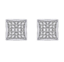 Load image into Gallery viewer, CZ Diamond Solid 14k Earring - White Square Micro Pave Stud - Princess Cut Earrings - Geometric Cartilage - Dainty Elegant Tragus
