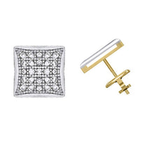 Load image into Gallery viewer, CZ Diamond Solid 14k Earring - White Square Micro Pave Stud - Princess Cut Earrings - Geometric Cartilage - Dainty Elegant Tragus
