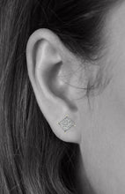 Load image into Gallery viewer, CZ Diamond Solid 14k Earring - White Square Micro Pave Stud - Princess Cut Earrings - Geometric Cartilage 7mm - Dainty Elegant Tragus
