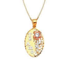 Load image into Gallery viewer, 14K Solid TriColor Rose Gold Pendant - Red Flower CZ Diamond Necklace - Oval shaped White Te Amo Love Necklace - Charm Yellow Chain
