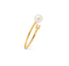 Load image into Gallery viewer, Classic Solid 14K Gold Pearl Rings - Yellow Solitaire Ring - Real Pearl Gold Ring
