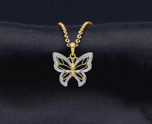 Load image into Gallery viewer, Solid 14k Yellow Gold Butterfly Necklace - Butterfly Diamond Pendant - Dainty Minimalist Necklace - High quality Butterfly Necklace
