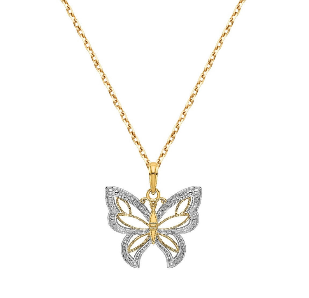 Solid 14k Yellow Gold Butterfly Necklace - Butterfly Diamond Pendant - Dainty Minimalist Necklace - High quality Butterfly Necklace