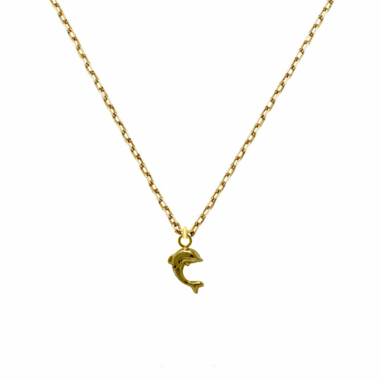 14k Solid Yellow Gold Dolphin Pendant - Anima Real Gold Women Jewelry - Awareness Dolphin Necklace - Dolphin 14k Yellow Gold Necklace