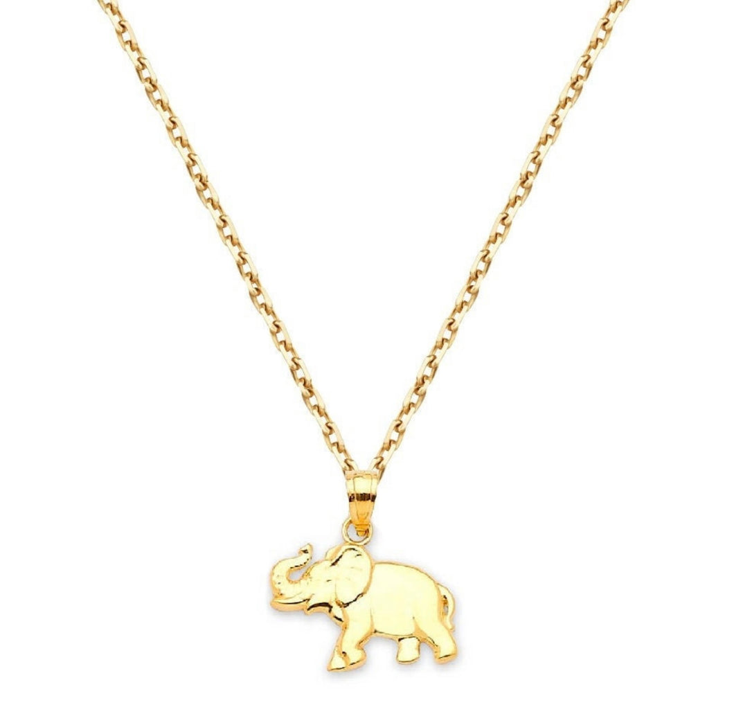 14k Solid Yellow Gold Elephant Necklace - Elephant Charm High Quality - Elephant Good Luck Protection Necklace - Elephant Gold Necklace