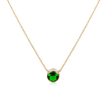 Load image into Gallery viewer, Solid 14k Yellow Gold Emerald Necklace - Vivid Round Emerald Pendant - Elegant Green Stone Necklace
