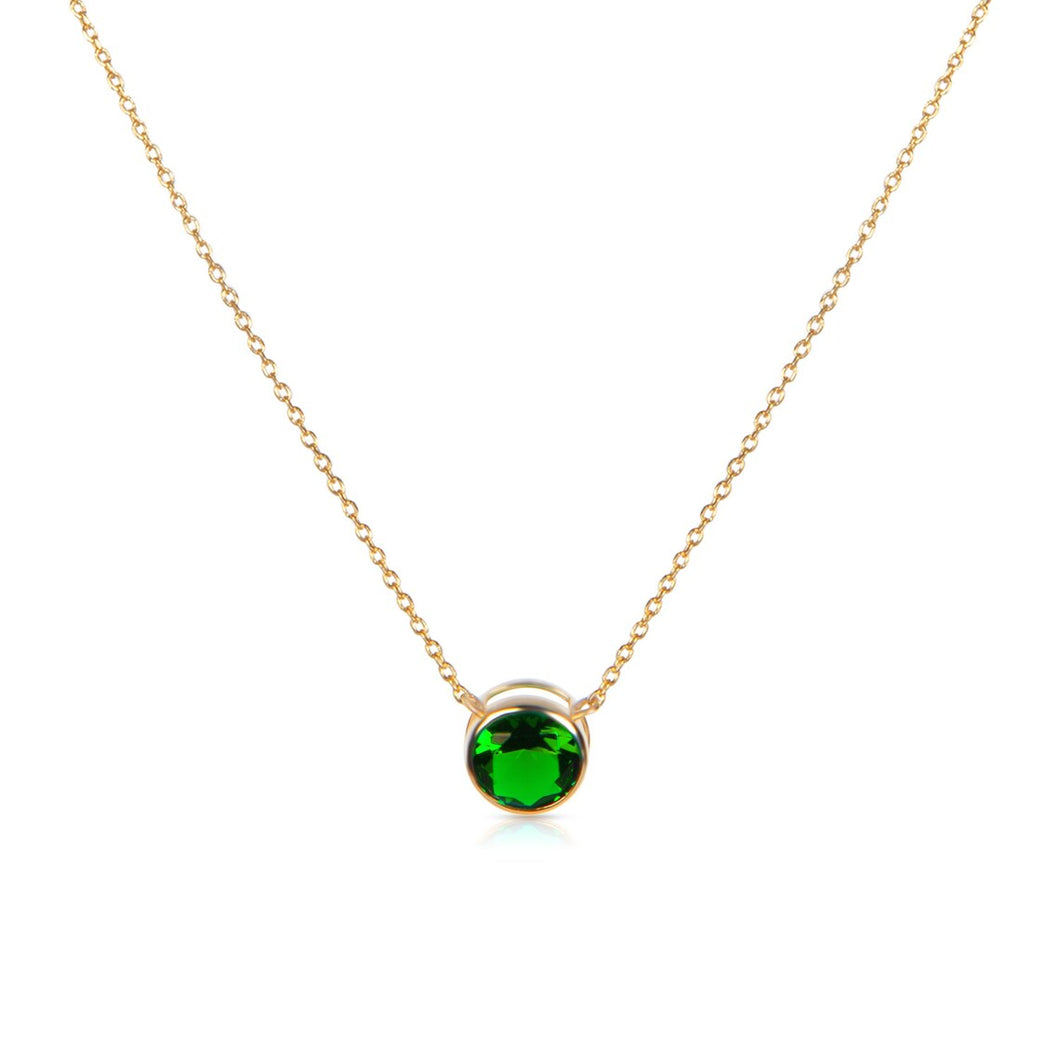 Solid 14k Yellow Gold Emerald Necklace - Vivid Round Emerald Pendant - Elegant Green Stone Necklace