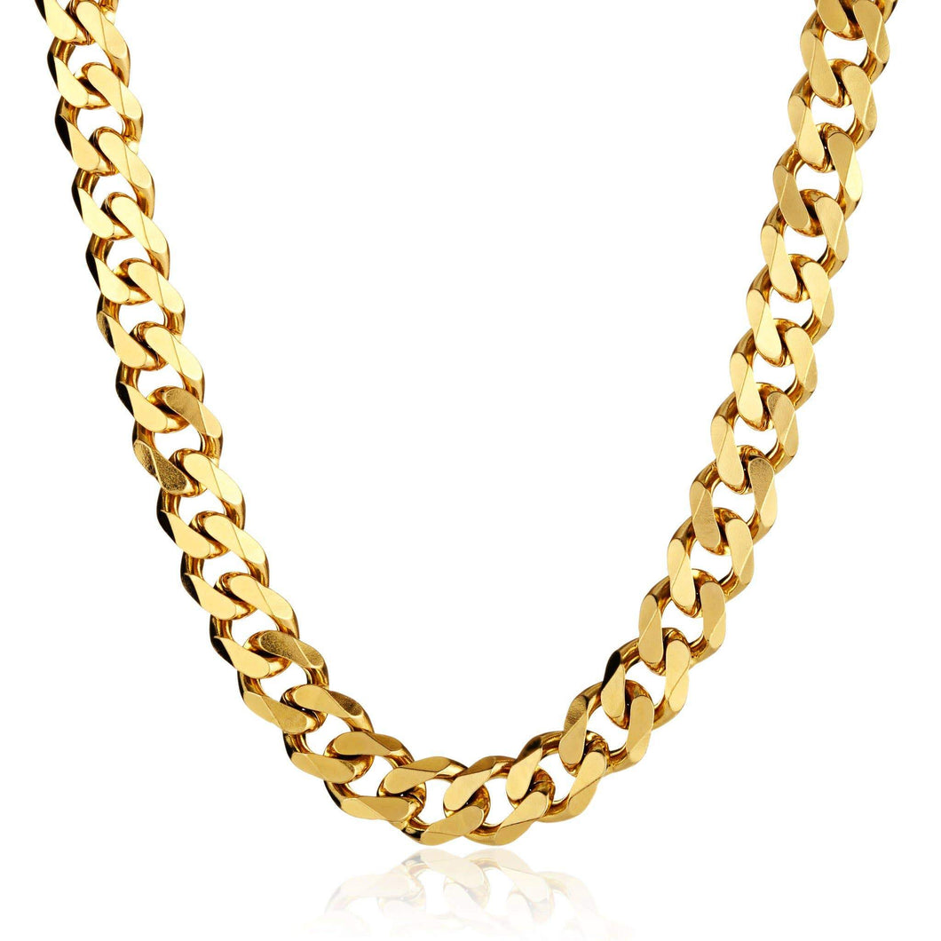 14K Solid Yellow Gold Curb Cuban Link Chain - Yellow Unisex Curb Necklace - Curb Cuban Coker Chain