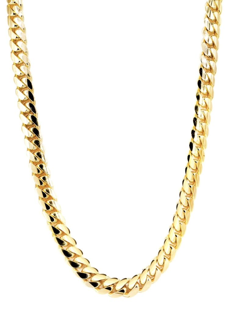14K Solid Gold Miami Cuban Link Chain - Yellow Unisex Curb Necklace - Miami Cuban Coker Chain