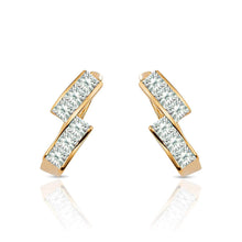 Load image into Gallery viewer, Simple 14K Solid Yellow Gold Earrings - Women Cubic Zirconia Set - Diamond Hoop Huggie Earring - White Gemstone Elegant Jewelry Style
