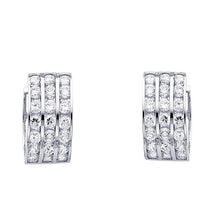 Load image into Gallery viewer, High Quality White Gold 14K Solid Huggie - 3 Row Diamond Hoop Earrings - Cubic Zirconia Women 12mm 5.1mm Jewelry Set -Dainty Unisex Earrings
