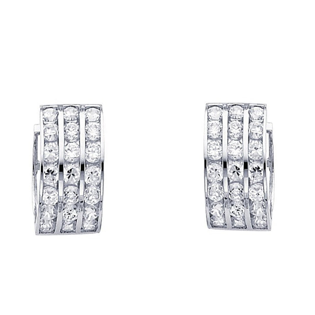 High Quality White Gold 14K Solid Huggie - 3 Row Diamond Hoop Earrings - Cubic Zirconia Women 12mm 5.1mm Jewelry Set -Dainty Unisex Earrings