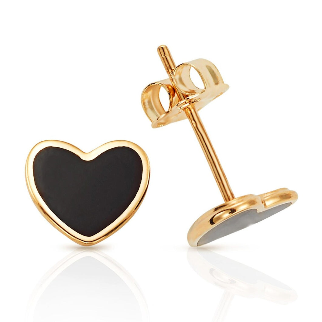 Onyx Solid 14k Stud Earring - Yellow Heart Real Jewelry - Push Back Cartilage 7mm - Elegant Cartilage Tragus - Black Love Stud - Women Set