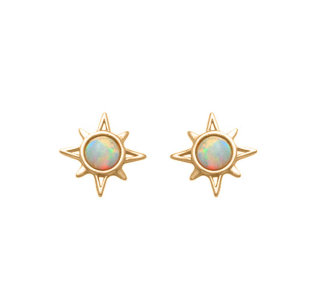 Star Solid 14k Yellow Gold Stud - Pearl 7mm 12mm Push Back Earrings - Natural Gemstone Real Gold Stud - Solid Gold Celestial Earrings