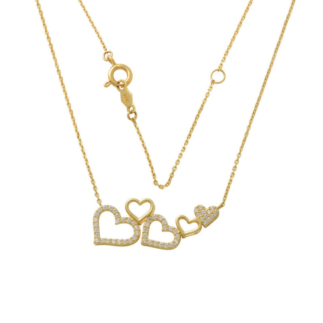 Multi Heart Solid 14k Yellow Gold Pendant - Romantic Diamond Necklace - 2022 Elegant Jewelry Set - Valentine I Love You Gift
