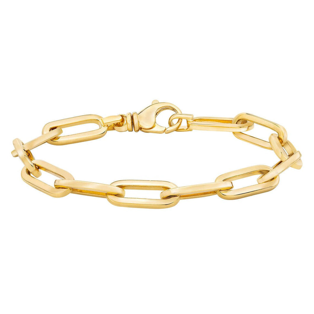 5 MM Italian Paper Clip Bracelet -14k Gold Link Chain Layering Bracelet - Minimalist Dainty Real Gold Bracelet