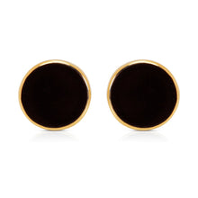 Load image into Gallery viewer, Solid 14k Yellow Gold Disk Onyx Stud Earring, 14K Gold Border Black Onyx Circle Earrings, Black Onyx Earrings Studs 14K Gold, Stud Earrings
