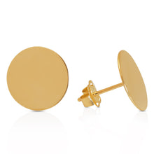 Load image into Gallery viewer, Simple Flat 14k Solid Yellow Gold Stud - Delicate Disc Stud Earring - Minimalist Circle Dot Stud - Tiny Round 10 mm Push Back
