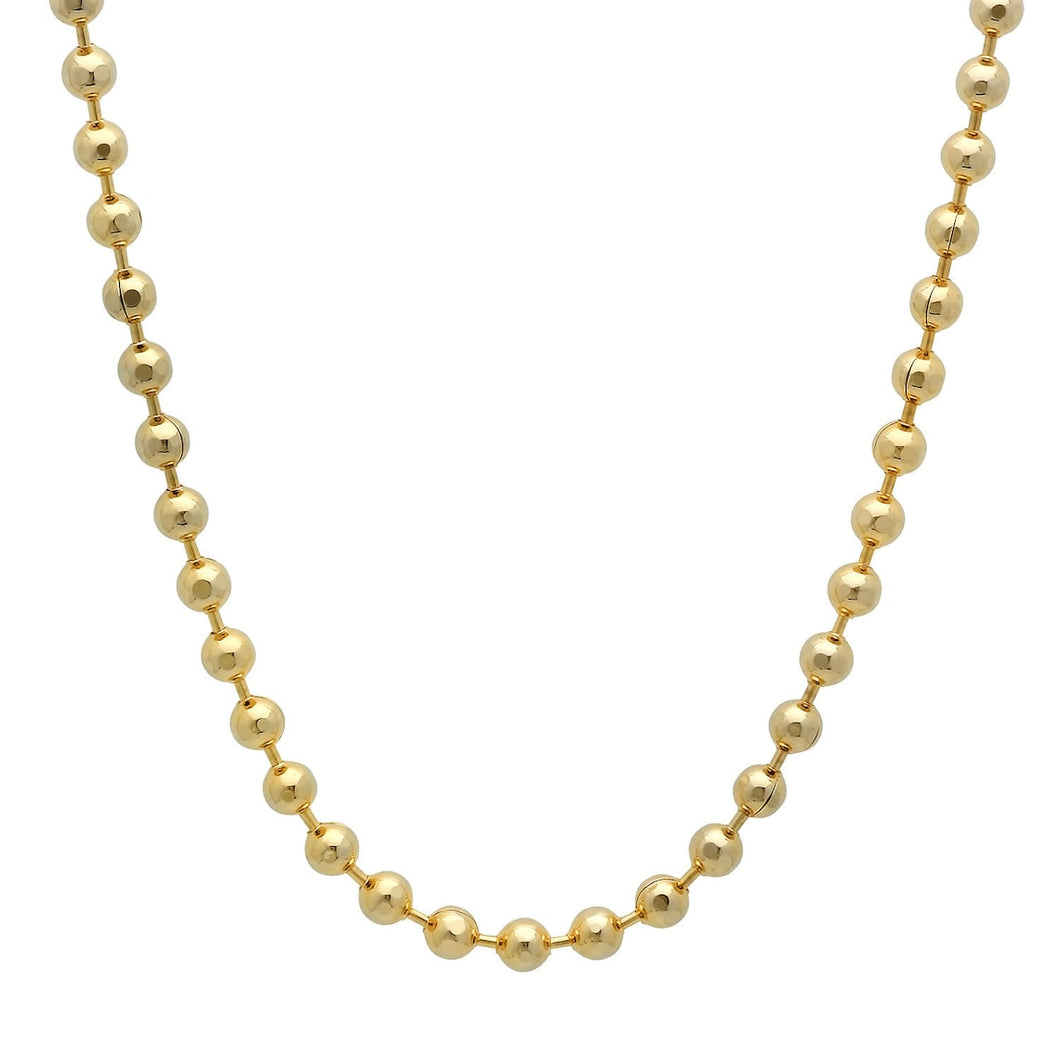 Ball Beads Solid 14k Yellow Gold Bracelet Chain, Classic 7