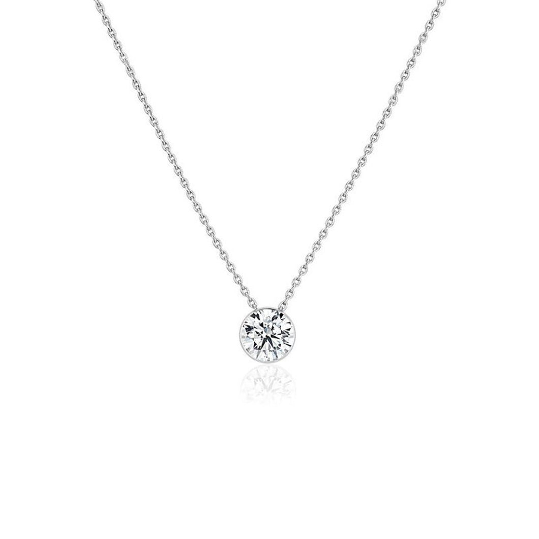 Diamond Bezel Necklace. Diamond Sliding Necklace for Women. 0.50 Ct Tw .14k White, Yellow, Rose Gold dainty necklace. Simple Necklace