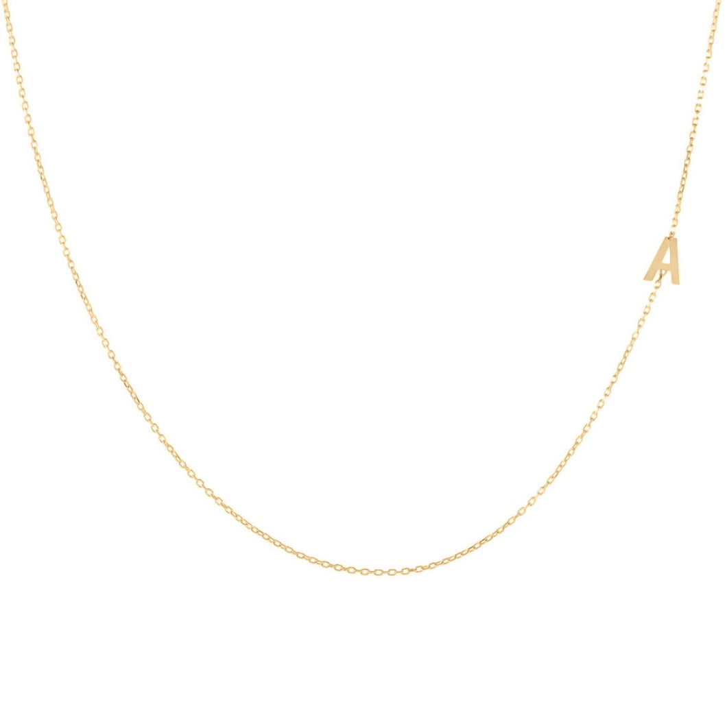 14K Solid Gold Sideways Initial Necklace - 14K Initial Necklace - Initial Jewelry - Mom Gift, Tiny Letter - Tiny Initial Necklace