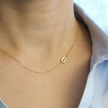 Load image into Gallery viewer, 14K Solid Gold Sideways Initial Necklace - 14K Initial Necklace - Initial Jewelry - Mom Gift, Tiny Letter - Tiny Initial Necklace
