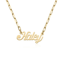 Load image into Gallery viewer, Solid 14k Gold Paperclip Chain Name Necklace, Personalized Gold Name Necklace, Gold Name, Gold Name Charms, Couples Necklace
