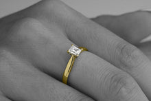 Load image into Gallery viewer, Solid Gold Diamond Emerald Ring/ 0.25-1.00 CTTW Diamond Statement Ring/ Solid Gold Diamond Ring/ Vertical Emerald Diamond Ring
