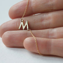 Load image into Gallery viewer, 14K Solid Gold Sideways Initial Necklace - 14K Initial Necklace - Initial Jewelry - Mom Gift, Tiny Letter - Tiny Initial Necklace
