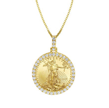 Load image into Gallery viewer, Solid 14kYellow Gold Frame With 1 oz 22K Yellow Gold Liberty Coin Frame Diamond Pendant
