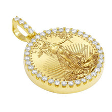 Load image into Gallery viewer, Solid 14kYellow Gold Frame With 1 oz 22K Yellow Gold Liberty Coin Frame Diamond Pendant
