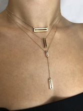 Load image into Gallery viewer, 14k Yellow Gold Rectangle Necklace - Long Gold Necklace - Square Necklace - Gold Square Lariat - Drop Necklace - Square Drop Necklaces
