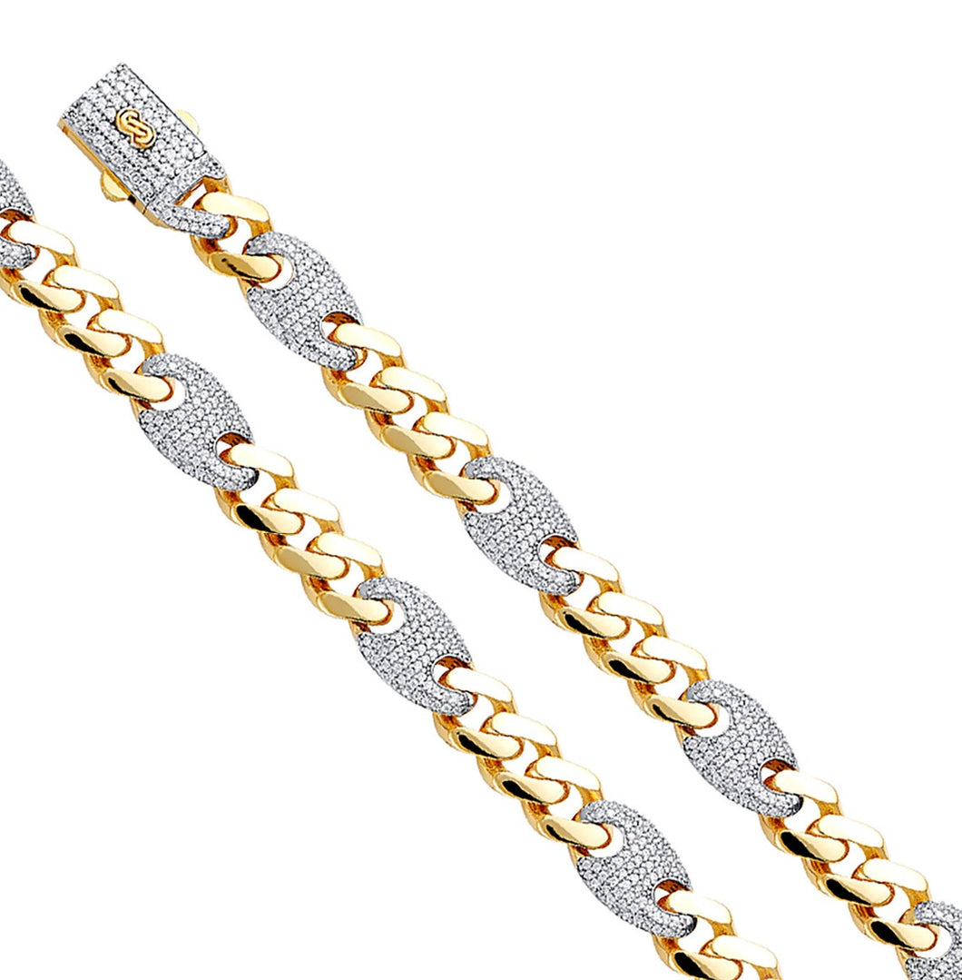 14k Yellow Gold 9.5 mm Yellow Gold Men's Miami Cuban Royal Link Chain Necklace Box Clasp Real 14K Yellow Gold