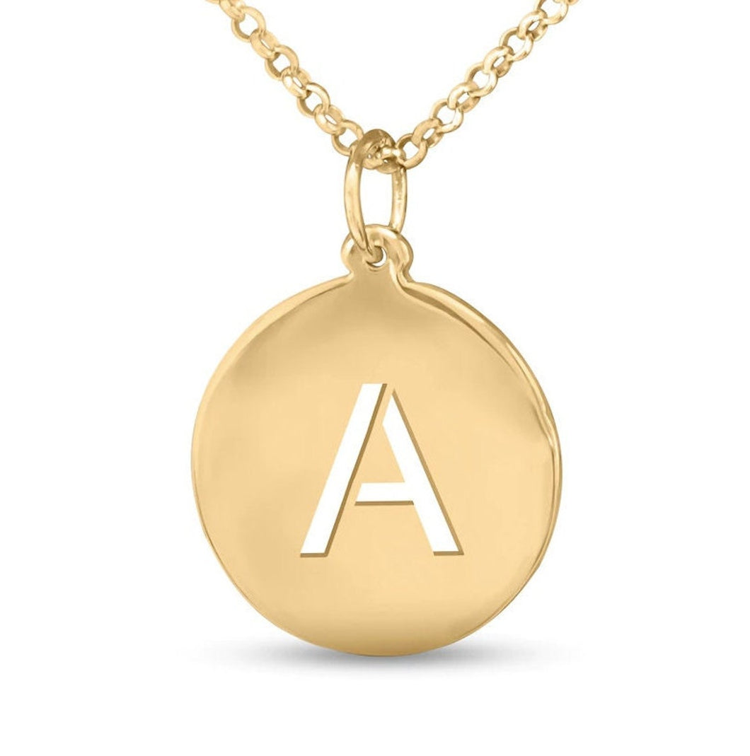 Solid 14k Gold Initial Charm Personalized Initial Disc - Gold Initial Pendant Tiny Gold Initial Disc - Personalized Initial Disc Necklace