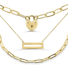 Load image into Gallery viewer, 14K Heart Lock Necklace - 14k Paperclip Chain Necklace - Circle Lock Necklace - Valentines Gift - Long Layering Chain -Pape Clip Chain Heart
