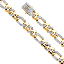 Load image into Gallery viewer, 14k Yellow Gold 9.5mm Figaro Link Shiny Chain Bracelet Monaco Chain Real - 14k Yellow Gold Monaco Chain With Box Lock - Figaro Yellow Gold
