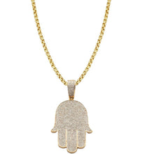 Load image into Gallery viewer, Solid 10k Yellow Gold 1.15CTTW Micro pave Diamond Hamas Pendant - Hand of Fatima Luck Necklace - Hamas Diamond Necklace - Diamond Necklace
