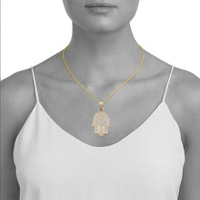 Load image into Gallery viewer, Solid 10k Yellow Gold 1.15CTTW Micro pave Diamond Hamas Pendant - Hand of Fatima Luck Necklace - Hamas Diamond Necklace - Diamond Necklace
