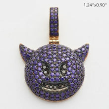 Load image into Gallery viewer, Solid 10k 0.15CTTW Black Diamond and Synthetic Amethyst - Solid Diamond Evil Devil Emoji Purple &amp; Black Necklace - Gold Evil Emoji Necklace

