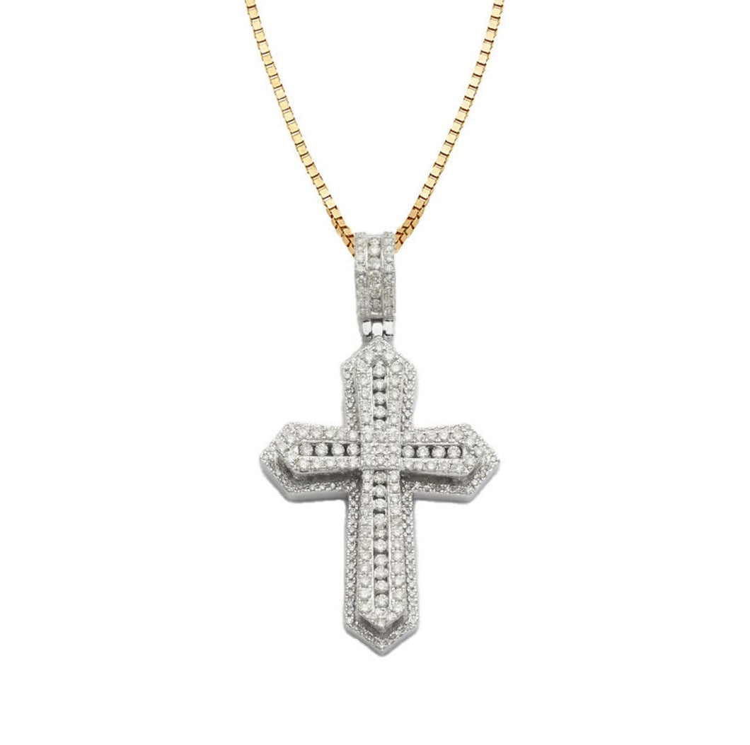 Solid 14k White and Yellow Gold Diamond Cross 2.95 CTTW - Large Diamond Cross - Diamond Cross Necklace - Diamond Double Cross Necklace