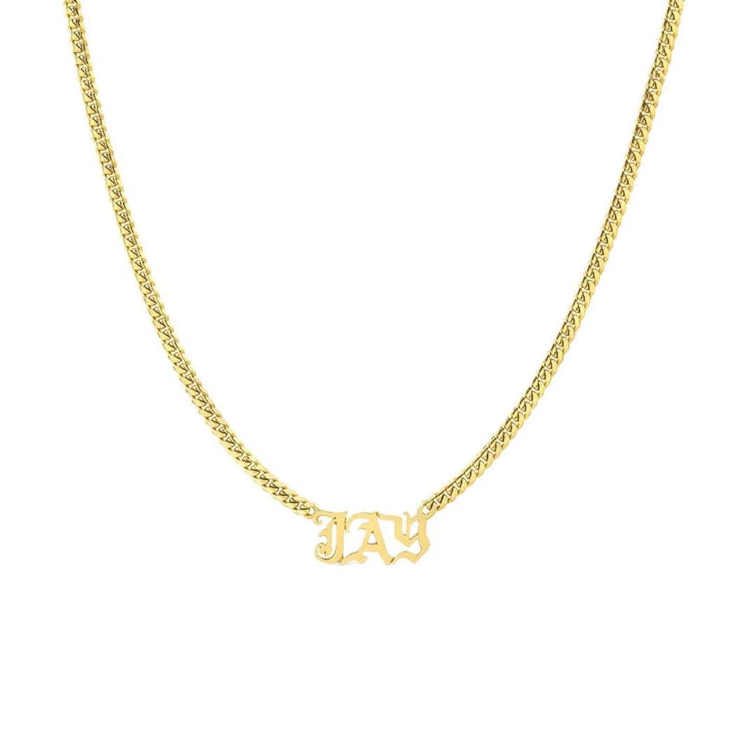 14K Yellow Gold Name Necklace, Cuban Chain Necklace, Personalized Necklace, Name Chain Necklace, Name Jewelry, Necklace for Women