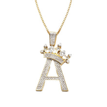 Load image into Gallery viewer, Solid 10k Yellow Gold Diamond Letters Necklace - Crown Letter Pendant - Diamond Initials with Crown in 10K Gold - Letters Pendants Initials
