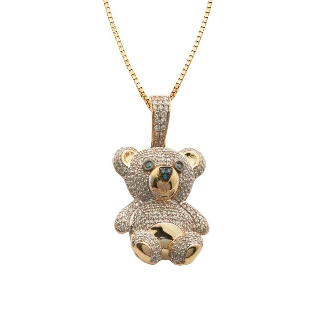 Solid 10k Yellow Gold Diamond teddy Bear Necklace - Gold Teddy Bear Pendant - Bear Diamond Necklace - Teddy Bear Necklace, Unique Jewelry