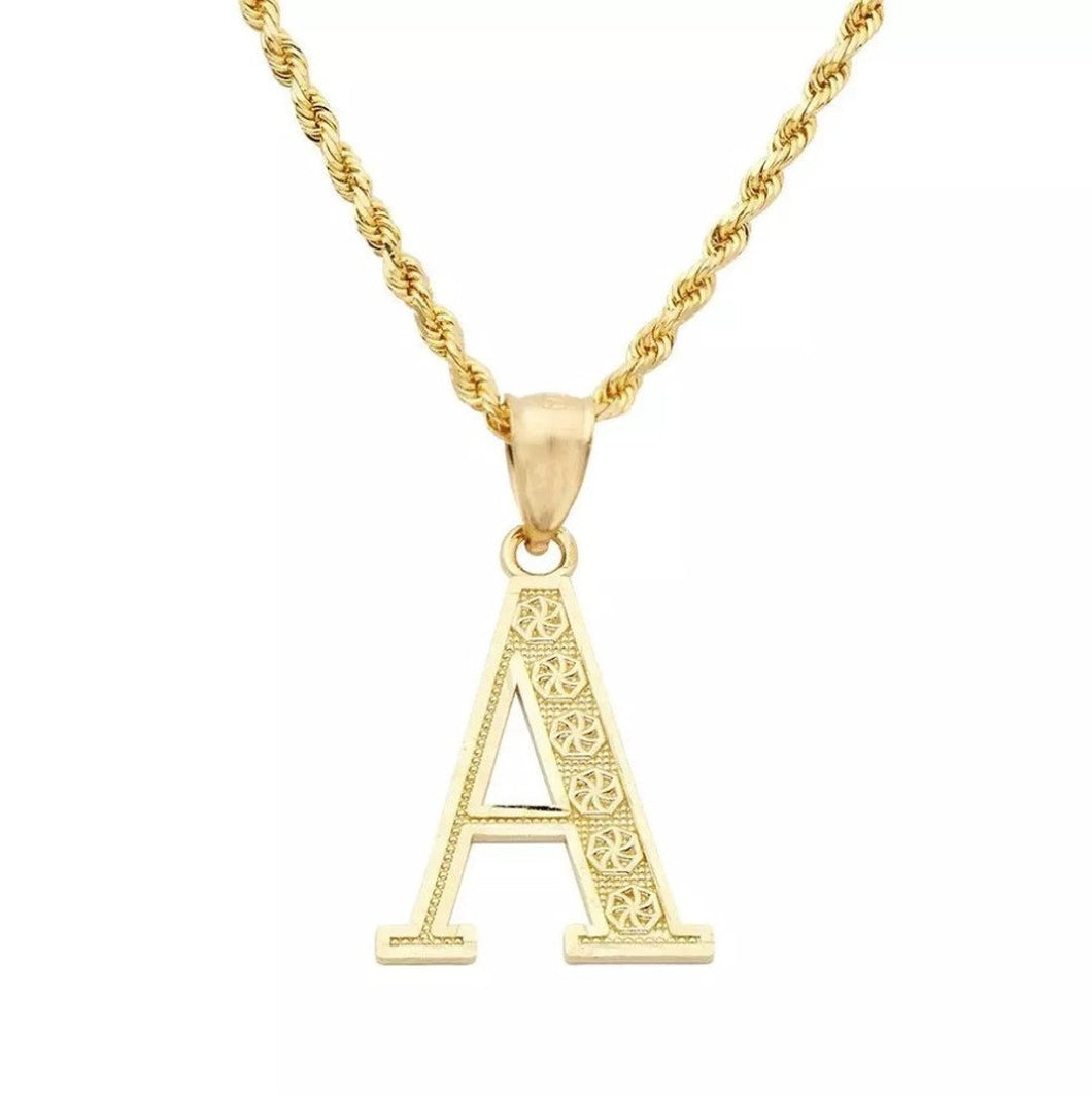 10K Yellow Gold Large Bubble Initial Pendant, A-Z Capital Alphabet Necklace, Anniversary Puff Letter Jewelry Set, Personalized Name Charm