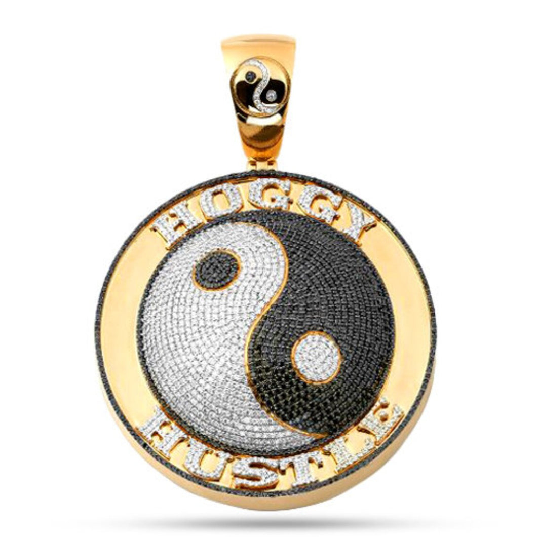 Solid 14k 10.00 CTTW Yellow Gold Black and White Diamond Ying Yang Necklace with Hoggy Hustle - Ying Tang Necklace