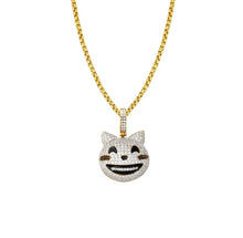 Load image into Gallery viewer, Solid Yellow Gold Cat Emoji Happy Face Necklace - Diamond Emoji Necklace - Gold emoji Necklace - Happy Face Cat Necklace - Emoji Necklace
